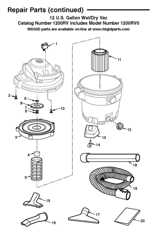 RIDGID WD12701, WD1270EX0 - 12 U.S. GALLON/45 LITER WET/DRY Vacuum Cleaner  Manual