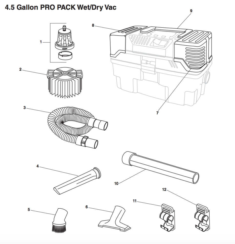 Parts, 20 Gallon Wet/Dry Vac