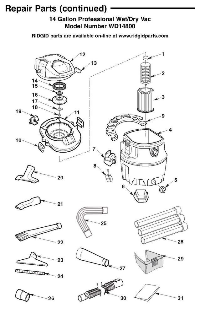 Parts, 14 Gallon Wet/Dry Vac