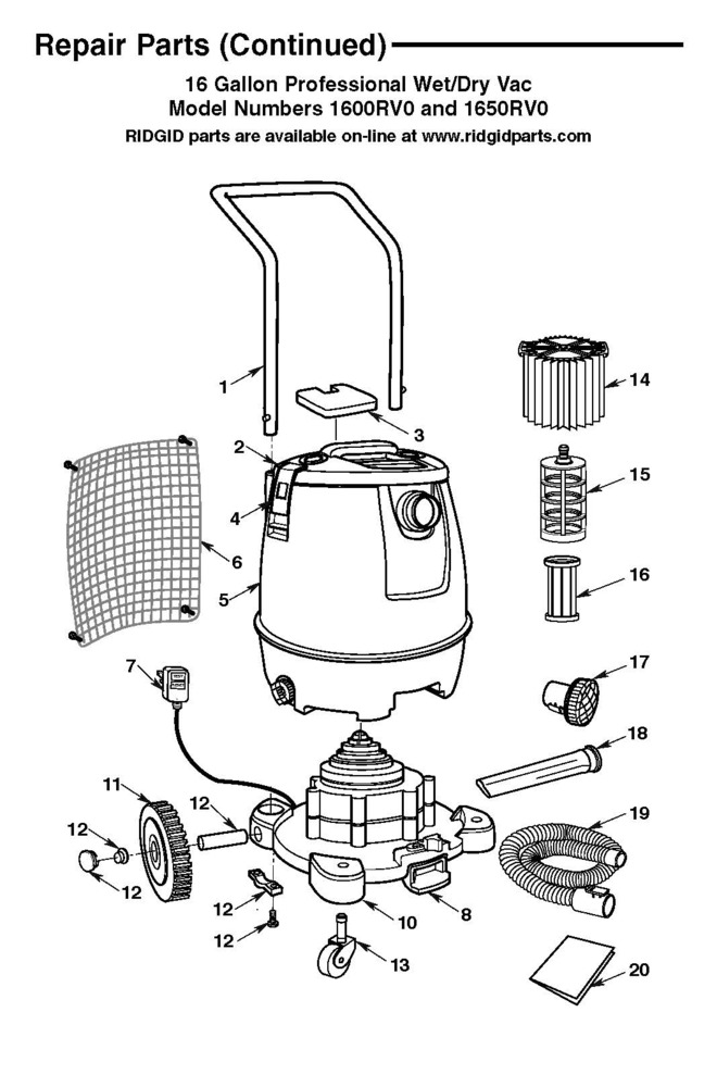 RIDGID Vacuum Cleaner Parts for Sale 