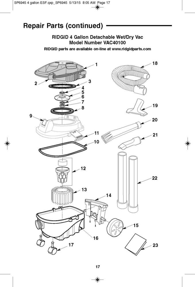 Parts, 4 Gallon Portable Wet/Dry Vac