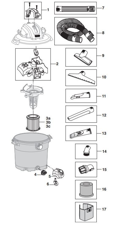 Parts  16 Gallon 5.0-Peak HP NXT Wet/Dry Shop Vacuum with Filter