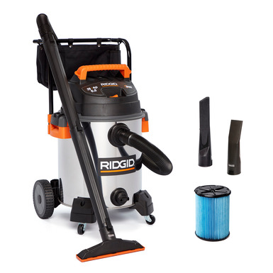 16 Gallon 6.5 Peak HP Stainless Steel Shop Vac Wet Dry Vacuum with Fine Dust Filter Hose and Accessory Attachments RIDGID Tools