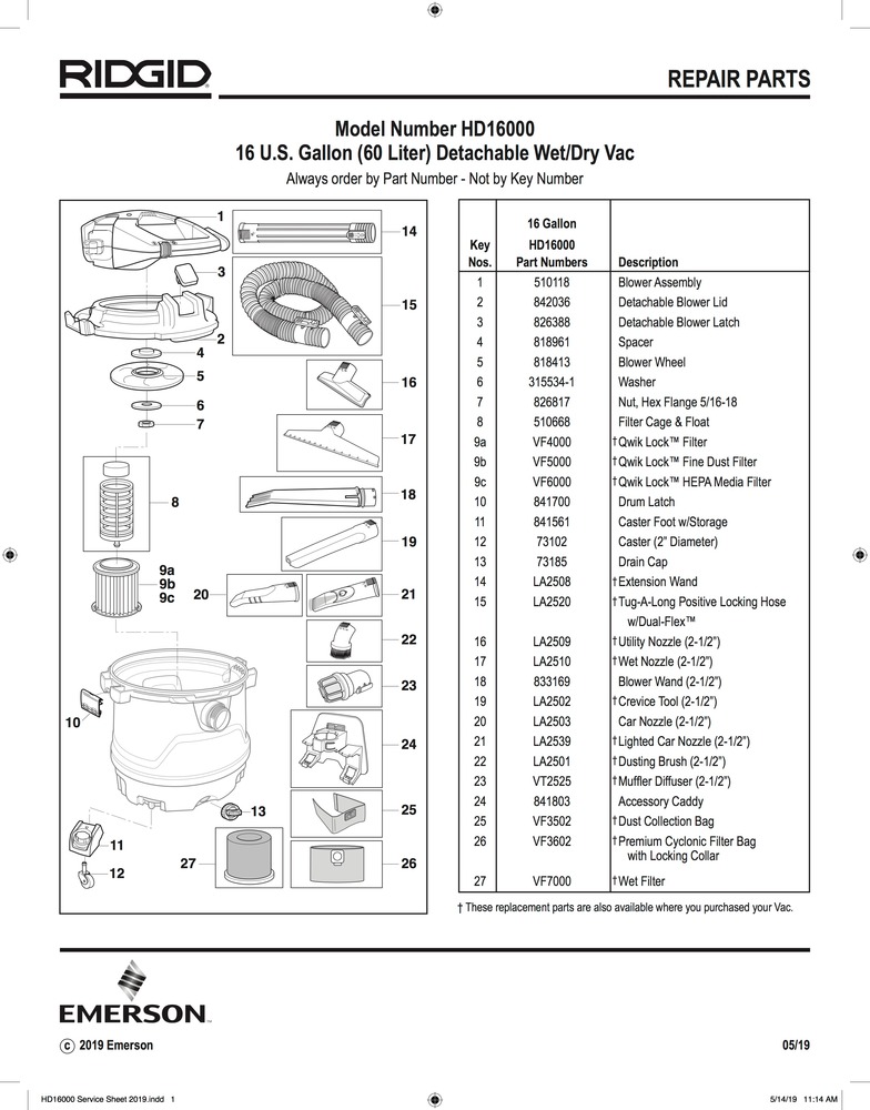 Parts  12 Gallon Wet/Dry Vac With Detachable Blower