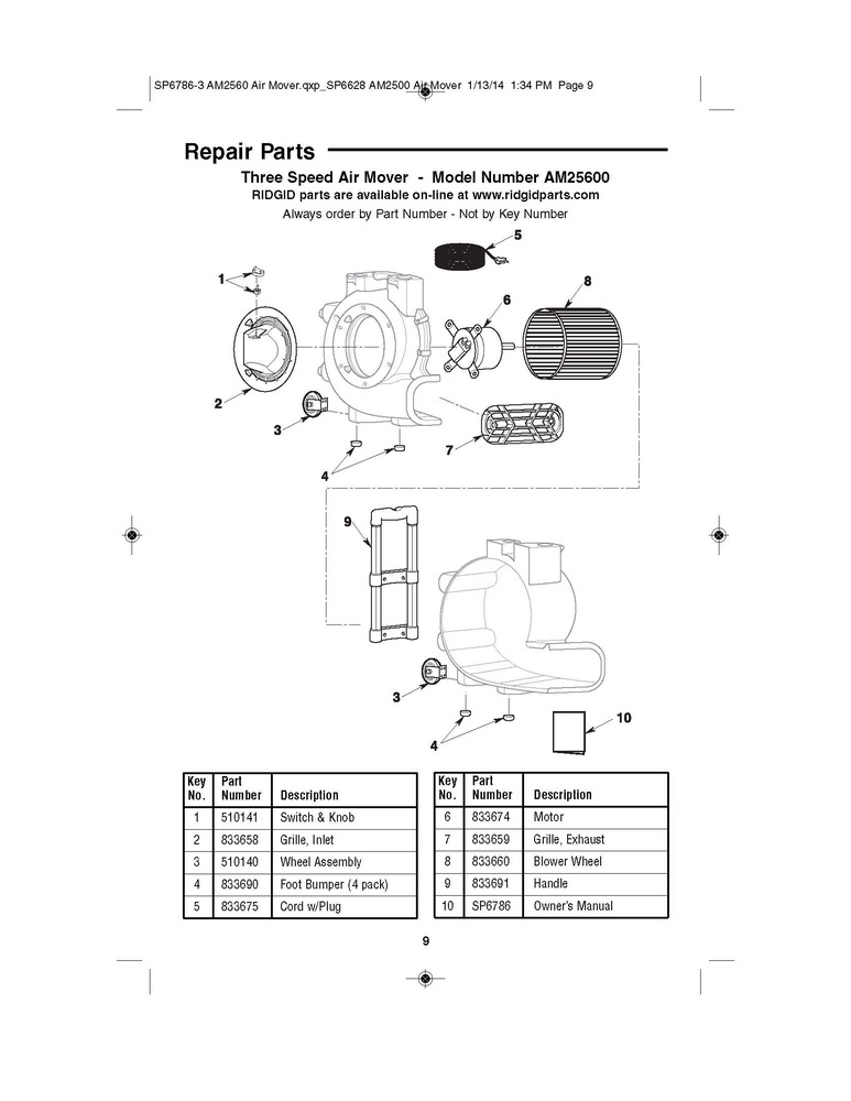 Parts | Professional Portable Air Mover | RIDGID Store