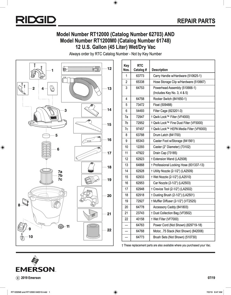 Parts, 12 Gallon Wet/Dry Vac