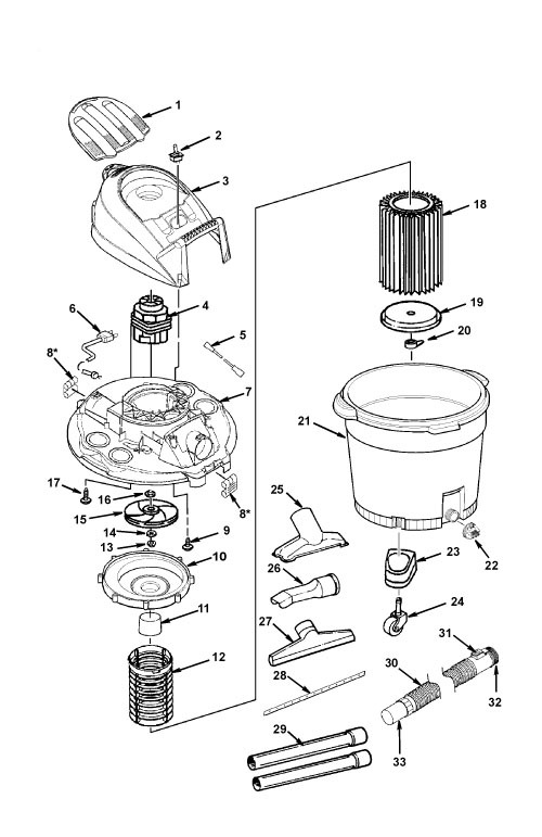 Parts, 20 Gallon Wet/Dry Vac