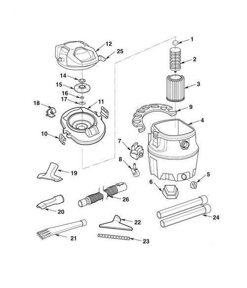 Parts  16 Gallon Wet/Dry Vac with Detachable Blower