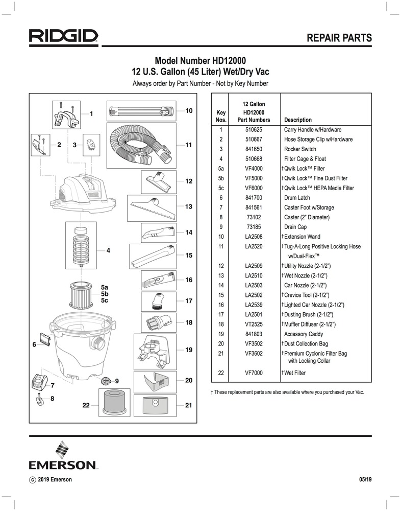  RIDGID 12 Gal. 5.0-Peak HP Wet Dry Vac WD1270 : Industrial &  Scientific