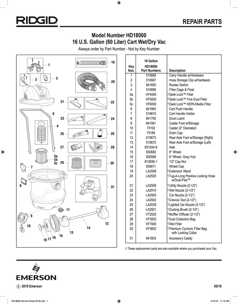 Parts, 16 Gallon Wet/Dry Vac With Cart